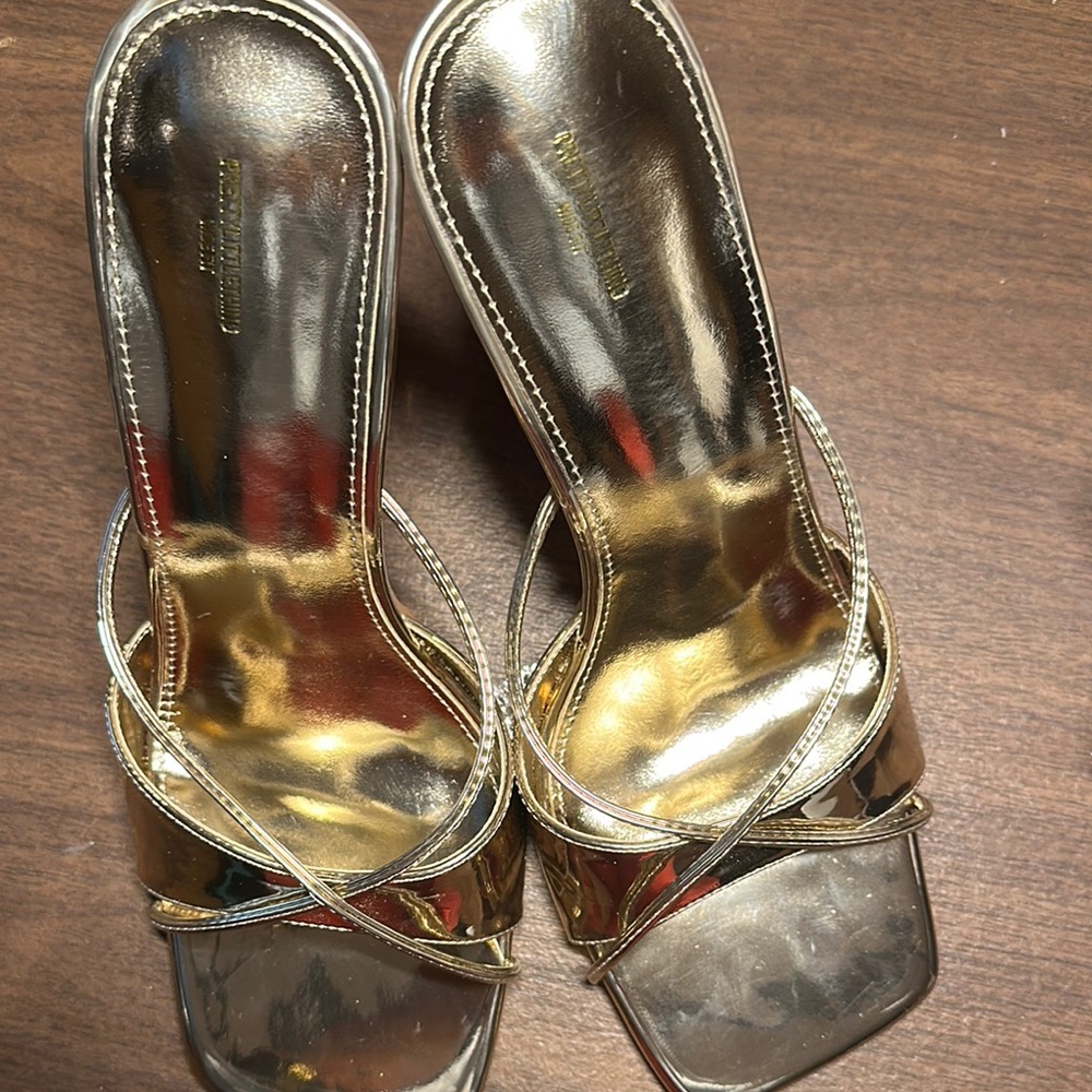 PrettyLittleThing Gold and Silver Heels with Ruched Detail